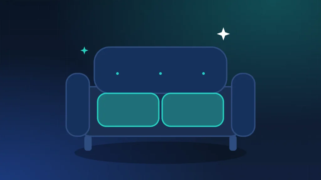 Illustration of a fabric sofa with cleaned cushions, for upholstery and couch cleaning in Fremont, CA
